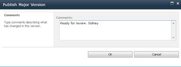 Publish Major Version dialog box